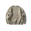Suéter Cinza Jacquard Retrô Japonês Tendência Gola Redonda Rumen para Homens, Novo Tricô Pulôver Versátil Solto para Outono e Inverno