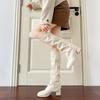 Caña de Bota Desmontable, Botas Largas y Cortas Convertibles, Nuevo Estilo Otoño e Invierno 2026, Botas Arrugadas de Punta Cuadrada, Botas Altas de Tacón Grueso hasta la Rodilla