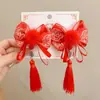 Grampo de cabelo com borla de arco antigo para crianças e mulheres 2025 acessórios para cabelo de ano novo para meninas roupas vermelhas de ano novo chinês grampo de cabelo chapéu