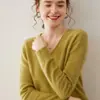 Clássico e Versátil! Suéter de Cashmere V-Neck Sem Costura de Uma Peça para Mulheres Cor Sólida Solto Camisa de Base Tricotada em Lã