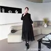 Miyake Miyake Otoño Moda Europea y Americana Transfronteriza Artesanía Pesada Manga de Linterna Suelta Talla Grande Color Sólido Vestido Delgado