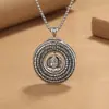 Collar con hebilla de seguridad de cabeza de Buda estilo nacional retro Sutra del Corazón joyería artesanal simple giratoria con acabado envejecido para hombre y mujer