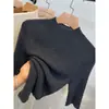 2026 Nuevo Top de Punto de Manga Media con Cuello Alto Delgado para Otoño, Elegante Versión Coreana, Suéter Sencillo de Punto de Color Sólido