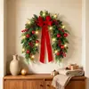 Colgador de puerta navideño artificial en forma de U con cinta roja, bayas, bolas de Navidad, decoraciones de pino y ciprés, guirnalda para decoración navideña de casa y ventana