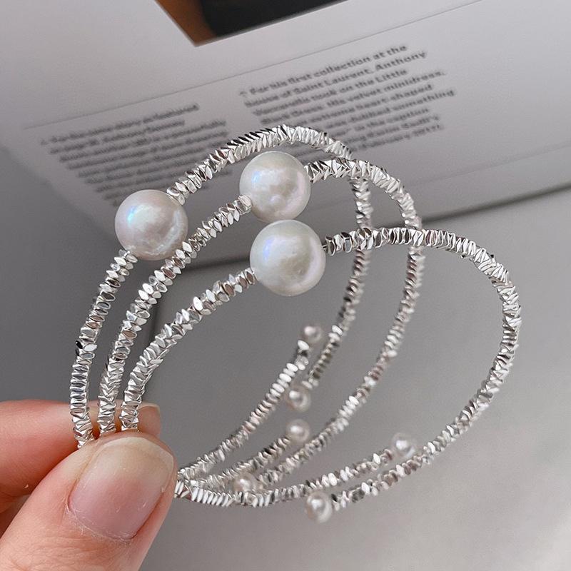 不规则碎银子手镯小众设计时尚百搭天然淡水珍珠手链闺蜜手环新款