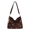 Bolsa Tote Animal Print Leopardo Moda Coreana para Mulheres, Bolsa de Ombro Versátil em Camurça, Bolsa de Mão Nicho com Tachas Bolsa Dumpling Tendência