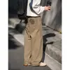 Pantalones de Trabajo Casuales de Pierna Recta Sueltos de Marca Moderna con Bordado de Letras Retro Americano en Bolsillo