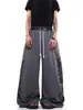 Pantalones de chándal retro americano de calle con estampado de letras en la cintura, paneles, dobladillo curvo, para hombre y mujer, casual deportivo de pierna ancha para primavera y otoño