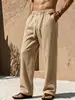 2026 Nuevos Pantalones Sueltos de Algodón y Lino Europeos y Americanos para Hombre, Cruzados de Amazon, de Pierna Recta, Color Sólido, Casual, con Cintura de Corbata, de Pierna Ancha para Hombre