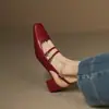 Sandalias de Cuero Retro Mary Jane de Tacón Medio Dulces y Elegantes Shumeiren para Damas de Boda y Bodas