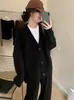Suéter cárdigan de punto transfronterizo, top de manga larga para mujer, abrigo versátil de otoño e invierno, corte ajustado, cuello en V holgado, de un solo botón, estilo coreano