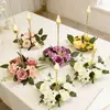 Guirnalda de Rosas Simuladas Candelabro Estilo Europeo Guirnalda Decoración de Hogar de Primavera Accesorios para Exhibidores de Ventanas Mesa de Comedor Decoración de Bodas Flores Artificiales