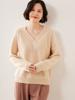 Suéter de Cashmere Gola V Simples Cor Sólida Ponto de Lingote Feminino Outono e Inverno Novo Suéter de Malha Grossa Estilo Solto Preguiçoso