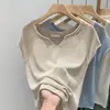 Top de punto fino de seda helada de alta gama con cuello en V y manga corta para mujer, nuevo estilo coreano de verano 2026, top estilizado de estilo relajado