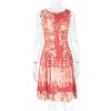 Vestido corto nuevo de estilo europeo y americano, tendencia transfronteriza, estampado, cintura plisada, línea A, corte ajustado, cuello redondo, sin mangas