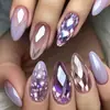 WM-241 Roxo Cristal Ling Unha Postiça Amêndoa Spice Girl Onda Roxa Rosto Leve Ling 24 Peças Peças de Unha para Usar Venda por Atacado