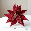 Nuevo producto transfronterizo: Flores navideñas rojas y verdes, tela de terciopelo de alta calidad, flores navideñas pintadas en polvo, decoraciones de flores artificiales tridimensionales de tres capas