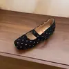Novos Sapatos Mary Jane Retrô Quadrados de Verão-Outono 2026 para Mulheres, Sapatilhas Coreanas de Bolinhas com Bico Baixo