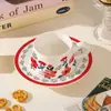 Conjunto de Xícara e Pires de Cerâmica com Padrão Floral Quatro Estações, Xícara para Latte Art, Lembrança Personalizada, Xícara de Cerâmica Floral Portátil