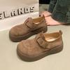 Mocassins de Solado Grosso para Mulheres 2025 Primavera e Outono Novo Estilo Slip-On Sapatos Birkenstock Bico Redondo Camurça Aumento de Altura e Efeito Emagrecedor Sapatos com Saias