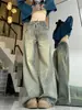 Jeans Anchos de Pierna Estilo Americano High Street para Mujer 2024 Otoño e Invierno Nuevos de Cintura Alta Diseño Adelgazante Rectos de Piso