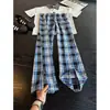 Verão 2026 Novos Calças Compridas Xadrez Masculinas Casal Mesmo Estilo Soltas Tamanho Grande Casual Cintura Elástica Design com Cordão