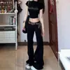 Jeans Pretos Micro Flare Spice Girls Feminino Outono e Inverno Novo Design Sense Cintura Baixa Slim-fit Perna Larga Emagrecedor Calça Reta