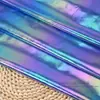 Tecido Não Elástico Pongee Estampado com Folha com Efeito Arco-Íris Gradiente Iridescente Laser para Roupas, Bolsas e Artesanato Tecido Estampado com Folha de Poliéster