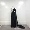 Vestido de noche sexy con escote en V profundo y abertura en la parte delantera, de malla doble con lentejuelas y hombros descubiertos, para banquetes transfronterizos de Europa y América.