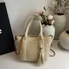 Bolsa de praia de grande capacidade para mulheres, novo estilo verão 2025, bolsa tote de palha trançada artesanal casual para o dia a dia