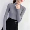 Suéter Feminino Novo Primavera e Outono Gola Alta Meia Manga Slim Fit Manga Longa Versátil Elegante Malha