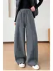 Novas calças de inverno macias e felpudas de perna larga, slim fit, espessadas, quentes, calças casuais de corte reto para mulheres
