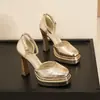 Y9797-8 Zapatos de Mujer Elegantes con Plataforma y Tacón Grueso, Impermeables, con Correa Única, Punta Cerrada, Diseño Hueco, Sandalias Plateadas