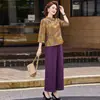 Nuevo conjunto de otoño estilo chino para madres, conjunto de estilo tradicional con top de estampado vintage y elegantes pantalones de pierna ancha, conjunto de dos piezas para mujeres de mediana edad y mayores