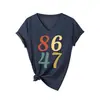 Amazon eBay sitio independiente moda casual versátil mujer 8647 digital cuello V manga corta camiseta en stock