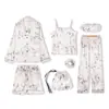 Fornecimento Direto da Fábrica novo seda artificial listrado conjunto de sete peças roupa de casa primavera e outono cardigã de manga longa pijama comércio exterior Atacado