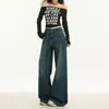 26 Pantalones de mezclilla retro, corte relajado, efecto de lavado nuevo para mujer, colección de otoño, tiro alto, adelgazantes, pierna ancha, largo hasta el suelo