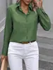 Camisa Casual de Botão Único Colorida Sólida Patchwork Manga Longa Lapela Nova para Mulheres