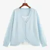 Blusa Tricô Cardigan Feminino Plus Size Gola V Falso Duas Peças Versátil Casual Outono com Babados 23958