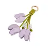 Dopamina Bolso Colgante de Flor de Tulipan Tejido a Mano en Cuero Colgante para Celular Llavero Colgante Estilo Niche Miu