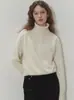 Suéter base de cuello alto simple para otoño e invierno, corte holgado, engrosado, blanco, elegante, cálido top de punto para usar en capas, para mujer