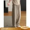 Pantalones de lino ligero color hielo para hombre de verano, con caída, estilo 'old money', sensación relajada, pierna recta casual ancha