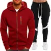 Moda Masculina Outono Inverno 2026 Conjunto Casual Moletom com Capuz Jaqueta com Capuz Conjunto de Calça Comprida Esportiva Cardigan com Zíper