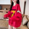 Sudadera de Otoño e Invierno Chic con Diseño de Costuras Estilo Americano High Street con Estampado de Letras Oversize con Forro Polar Gruesa de Cuello Redondo para Mujer