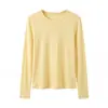 # Cero presión # Camiseta de manga larga de color sólido con estampado de bambú, cuello redondo básico, adelgazante, adecuada para todos los tipos de cuerpo, resistente a las arrugas, camiseta básica versátil para mujer