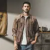 Camisa retro clásica a rayas de estilo americano para hombre, resistente, de manga larga, para primavera y otoño, chaqueta de camisa casual vintage británica, 2026