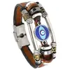 Pulseira de couro personalizada vintage para homens e mulheres, pingente de olho em liga metálica multicamadas, pulseira estilo punk, acessório de casal