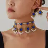 Colar e Brincos Bohemianos Étnicos com Franjas e Pedras Preciosas, Venda Quente Transfronteiriça Europeia e Americana para Mulheres, Joias Personalizadas de Luxo