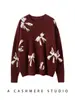 Suéter de Cachemira para Mujer 100% Cachemira Pura Otoño e Invierno Casual Más Fácil de Combinar Suéter de Punto Pulóver Cuello Redondo con Lazo Manga Larga