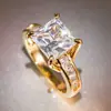 Huajie Anillo Simple Real Noble para Mujer Montura de Cuatro Garras Cuadrado Anillo de Boda Elegante Temperamento Anillo de Dama